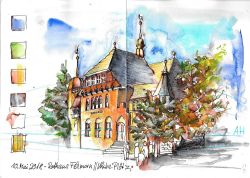 Urban Sketching Rathaus Fehmarn Ulrike Ploetz 2018 05 11 web